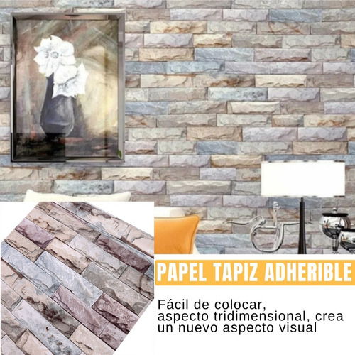 Imagen 6 de 10 de Papel Tapiz Adherible 10m X 45cm Tabique Gris Colores Tp11