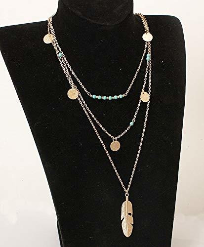 Collar - , Collar Con Colgante Largo De Hojas De Plumas De L