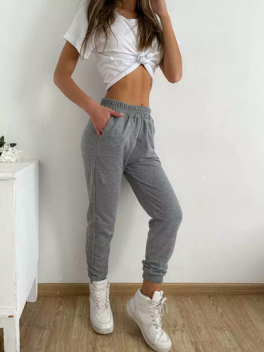 Pantalon Jogger Rustico Mujer Puño Jogging Algodon Comodo