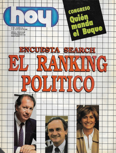 Revista Hoy 678 / 22 Julio 1990 / Ranking Político