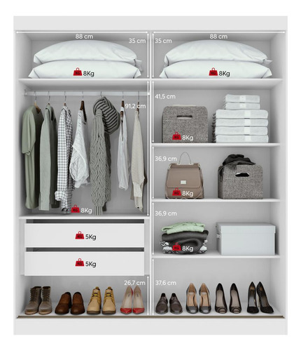 Guarda-roupa 2 Portas De Correr 2 Gavetas Easy Light Branco Branco