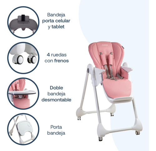 Periquera Easyfeed Arnés 5 Puntos Bandeja Ajustable Color Rosa Bebesit