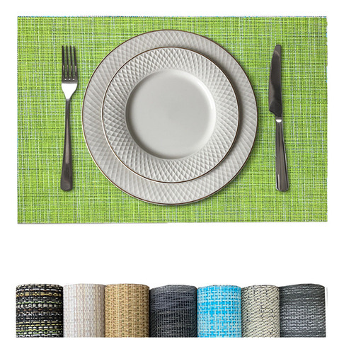 6 Jogo Americano Mesa Posta Luxo Impermeável Pvc Mz Rust Vr Cor M9 Verde Escuro Oliva Musgo Folha Claro Rustico Mz Retangular