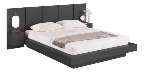 Cama Casal Queen Suspensa C/ Cabeceira E Mesas Apoio Grafite