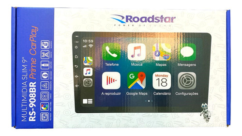 Multimidia 9'' Roadstar Rs-908br Carplay Espelhamento Bt Usb