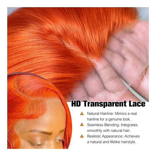 Peruca Frontal Hd Com Renda Gengibre 13x6 Cm