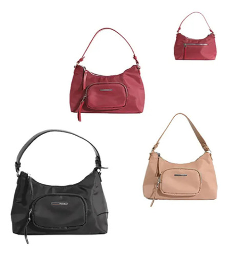 Cartera Trendy Mujer Microfibra Antirrobo Reforzada Acabado De Los Herrajes Níquel Color Bordó Correa De Hombro Bordó Diseño De La Tela Lisa