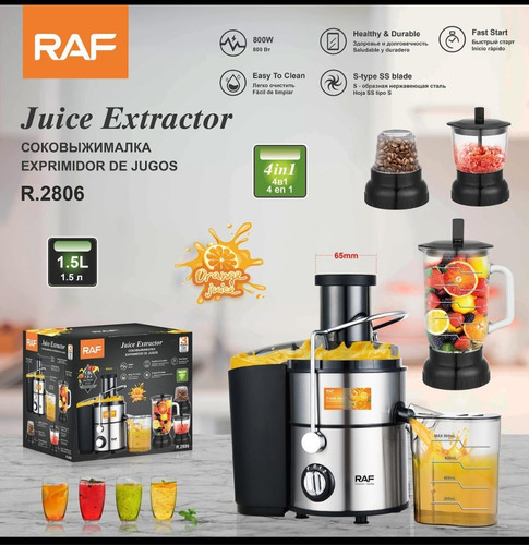 Juguera Licuadora Picadora Electrica 4en1 Acero Inox 800w Negro