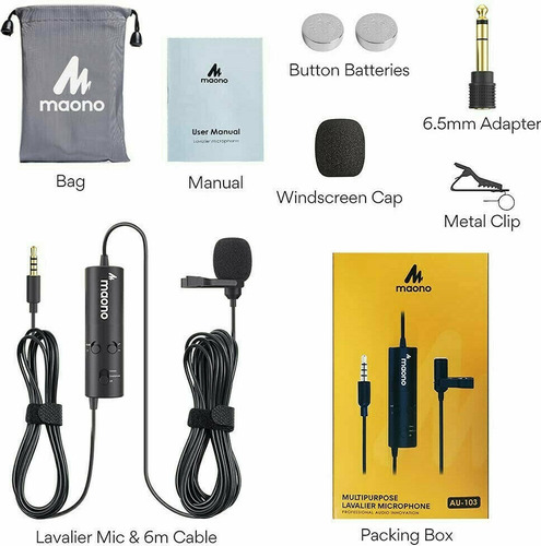 Imagen 2 de 3 de Microfono Lavalier Condenser Maono Au-103 Smartphone Camara