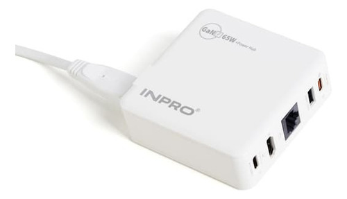 Estación Carga Multi Puertos 65whub Ethernet Usb Pd3.0 Inpro Blanco