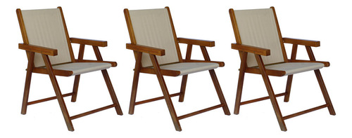 Conjunto 3 Cadeiras Praia Dobrável Em Madeira Envernizada Cor Branco