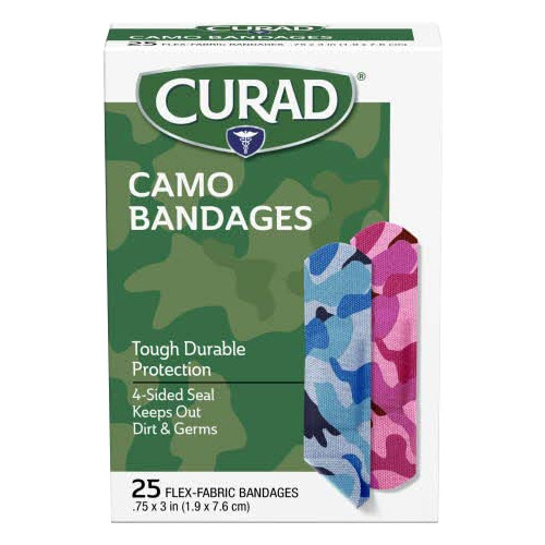 Curad Vendajes De Tela Rosa Y Azul Camuflaje, 25 Unidades (.