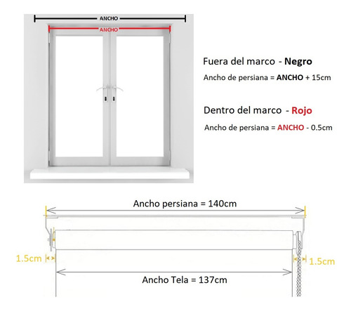 Persiana Enrollable Translucida 140 X 180cm (colores)