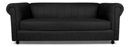 Sofa 3 Cuerpos Negro Cuerina Chesterfield Innova