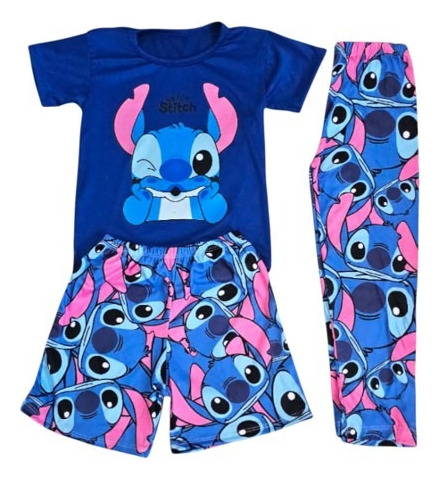 Pijama De Stitch Divertido Para Dama 3pz Ultra Suave Ligera