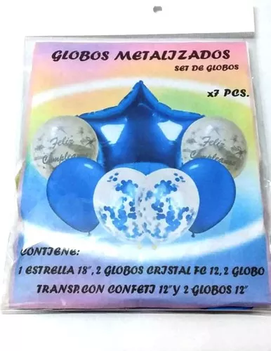 Set 14 Globos Metalizados Estrella Confetti Azul