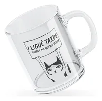 Comprar Taza Vidrio Cristal 315 Ml Gato Meme Llegué Tarde Café Té Color Transparente Gato Llegué Tarde