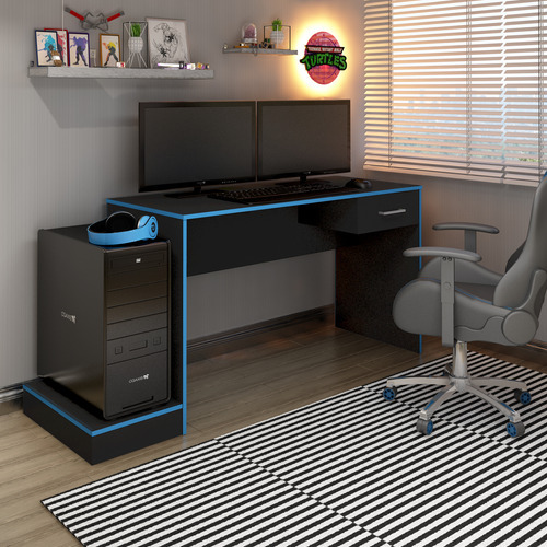 Escritorio Bertolini Gamer 4 Repisas - Negro Azul