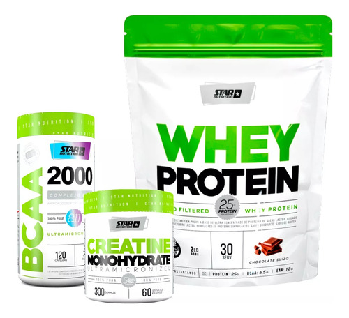 Whey Protein 908g + Aminoácidos Bcaa 2000 + Creatina 100%