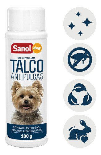 Talco Veterinario Antipulga Carrapato Caes Sanol Dog 100g