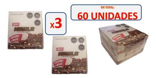 Nikolo 60 Unidades Chocolate Maní Arcor 3 Cajas 540g C/u