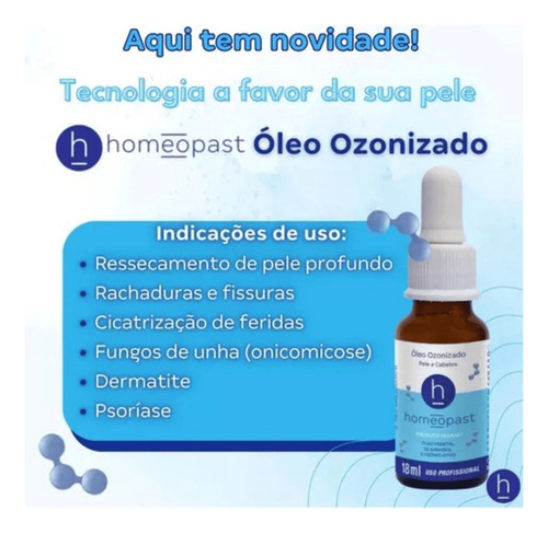 Óleo Ozonizado Homeopast Para Pele E Cabelos 18ml Vegano Fragrância Neutro