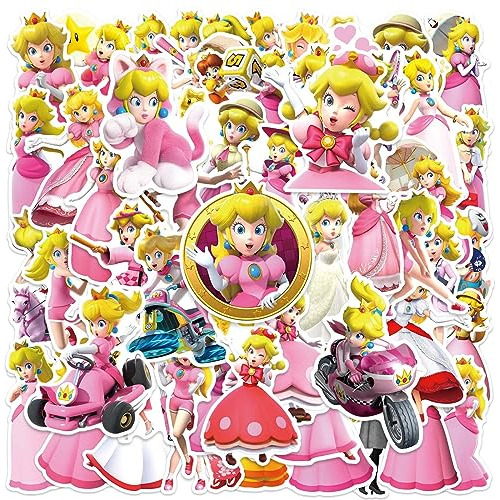 50 Pegatinas Super Princess Peach Para Niños, Botella De Agu
