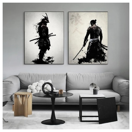 Quadros Decorativos 2 Peças 40x60 Samurai Japonês Abstrato