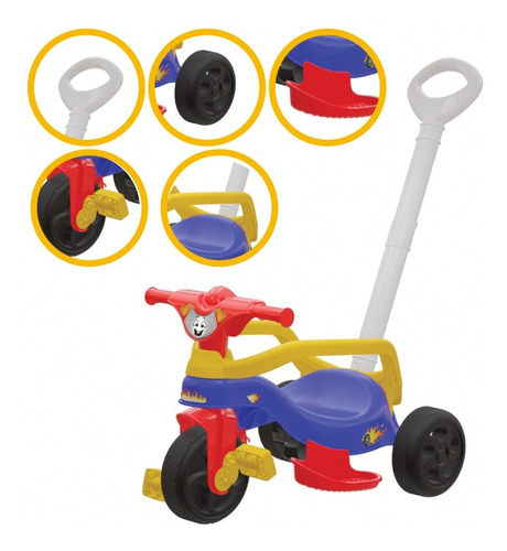Triciclo Velotrol Tico-tico Passeio Infantil Com Empurrador