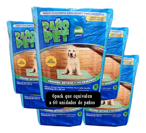 60 Paños Sanitarios Para Perro Súper Adsorbente Max Compact