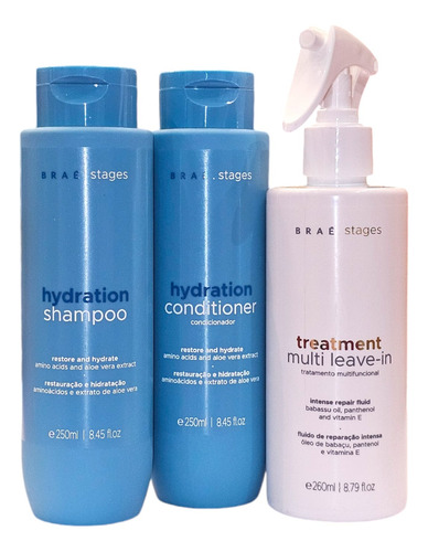 Kit Stages Hydration -shampoo +condicionador +leave-in 260ml