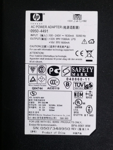 Adaptador Corriente Hp Original 0950 4491 Punta Gris (Usado)