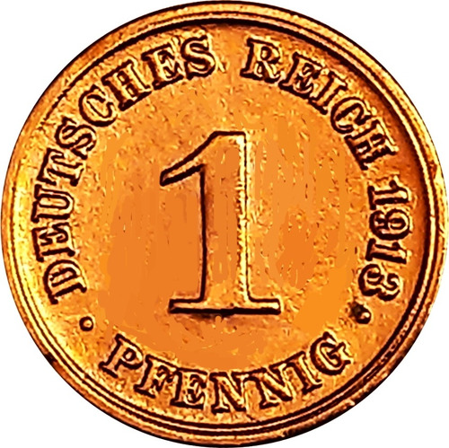 Alemania Moneda Del Año 1913 De 1 Pf Con Baño Oro 24k 