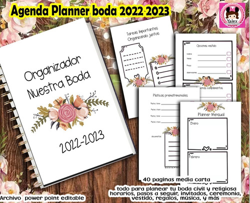 Kit Imprimible Agenda Boda 2022 2023 Planner Flores