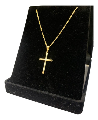 Colar Feminino Ouro 18k Cordão Luxo Pingente Cruz 45cm Banho Cor Banho De Ouro 18K + Crucifixo