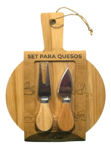 Set Para Picar Quesos Tabla Madera 18cm + Cuchillo Y Tenedor Set Para Quesos Marrón Claro