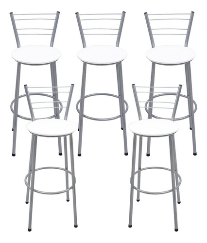 Kit 5 Banquetas Flóridas 60cm Acabamento da estrutura Prata - Banqueta Flórida Cor ASSENTO: BRANCO