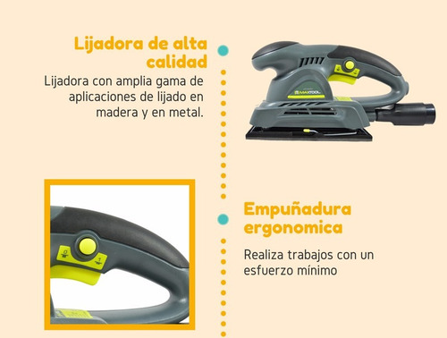 Imagen 2 de 4 de Lijadora Orbital 150w Uso Domestico Madera Metal Herram 1686 Color Gris