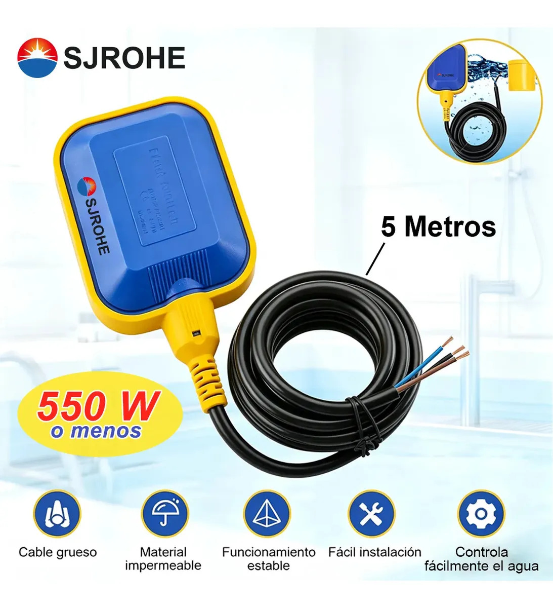 5 Metros Flotador Eléctrico Electronivel Flotador De Control De Nivel Para Tinaco De Cable Sensor Bomba Ip67 Flotador Vertical Control De Bomba Para La Bomba De Jardín Sumergible T