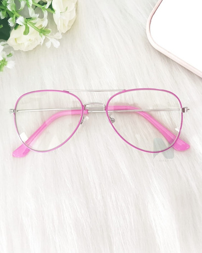Armação De Óculos Infantil Com Lente Sem Grau Menino Menina Cor Rosa/prata