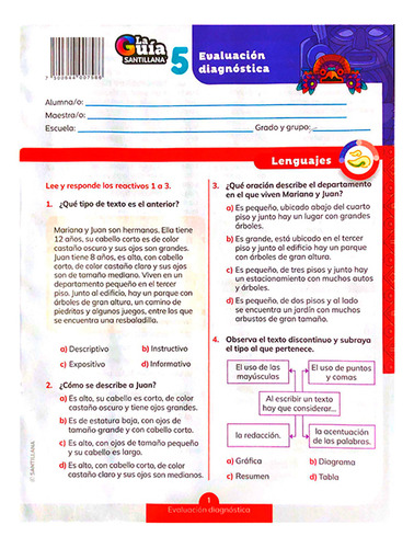 Guía Santillana 5 2024 - 2025 Pack 4 Libros Y Evaluaciones