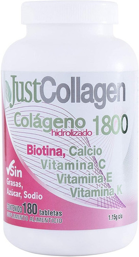 Justcollagen Colageno Hidrolizado 1800 180 Tabletas C E K Sabor Justcollagen