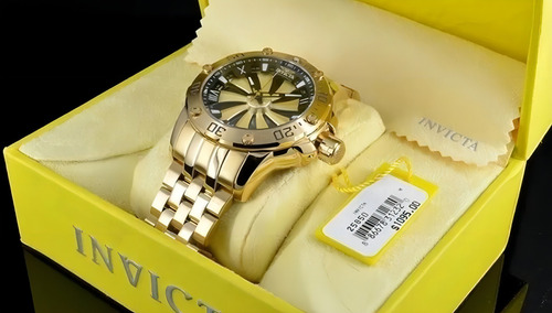 Relógio Invicta Speedway Turbine Banhado 18k 100% Original Correia Dourado Bisel Dourado Fundo Preto