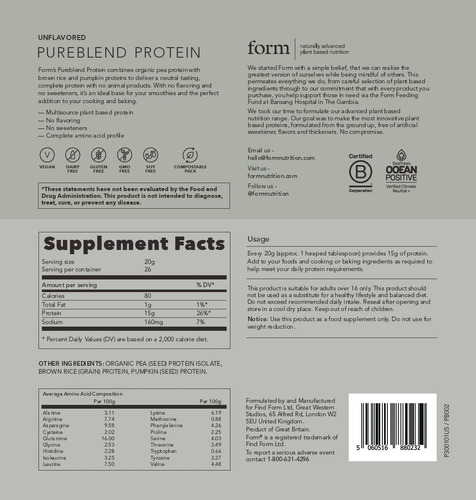 Form Pureblend Protein - Proteína Vegana Sin Sabor Ni...