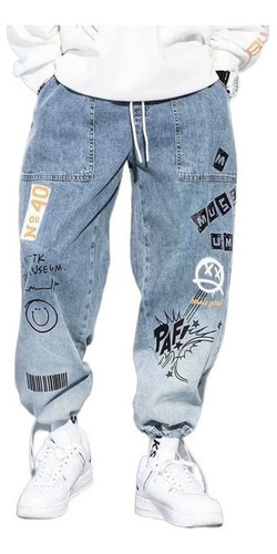 Jeans Vaqueros Holgados Con Estampado De Letras Para Hombre