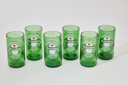Seis Vasos Reciclados De Botellas De Cerveza Heineken Mini