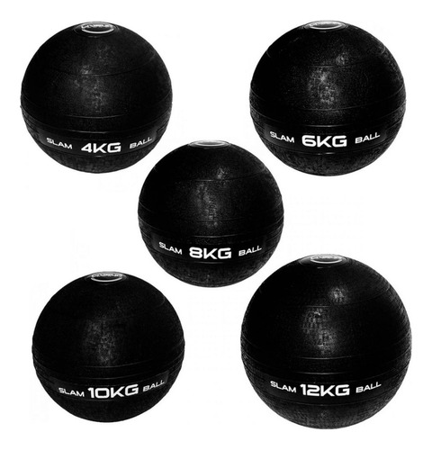 Kit Bola Slam Ball 4 Kg + 6 Kg + 8 Kg + 10 Kg + 12 Kg Pretas