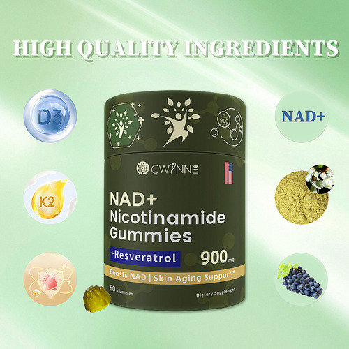 Gwynne Nad+ Suplemento Liposomal De Nicotinamida Ribosida Con Resveratrol Y Quercetina Y NAD 900mg Contiene Vitamina K2, D3 Y Quercetina 60 Gominolas