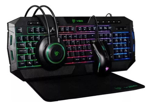 Kit Gamer Crux Vsg Teclado, Mouse, Mousepad, Auriculares Color del teclado Negro