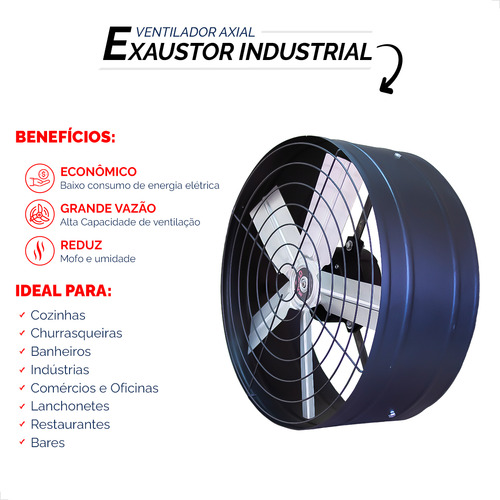 Exaustor Ind 50cm Alta Rotação Vazão 21.000 M³h.coifa Kit 4